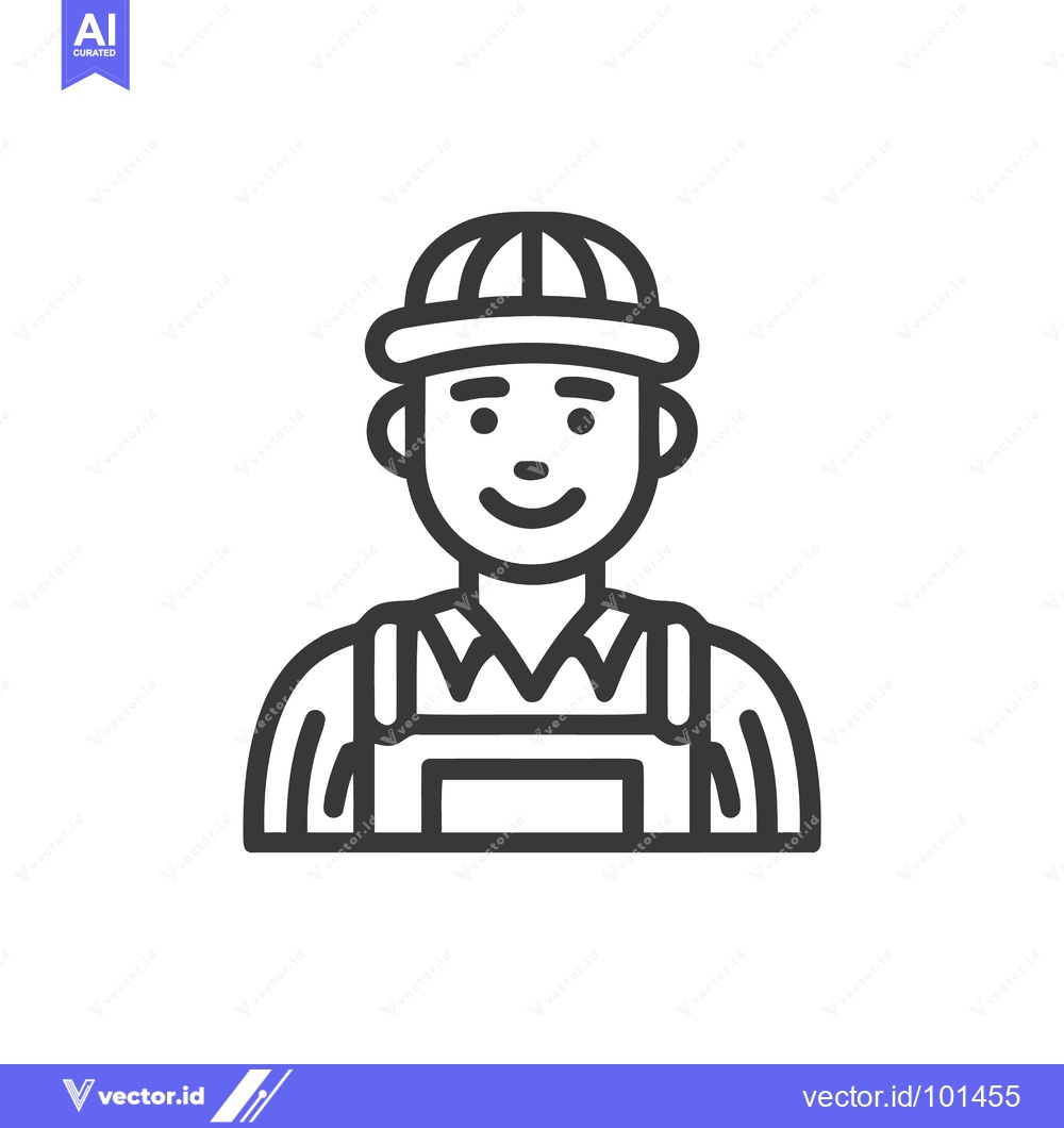 Premium Vector dari Minimalist Line Art Icon of a Smiling Worker in Overalls and Cap