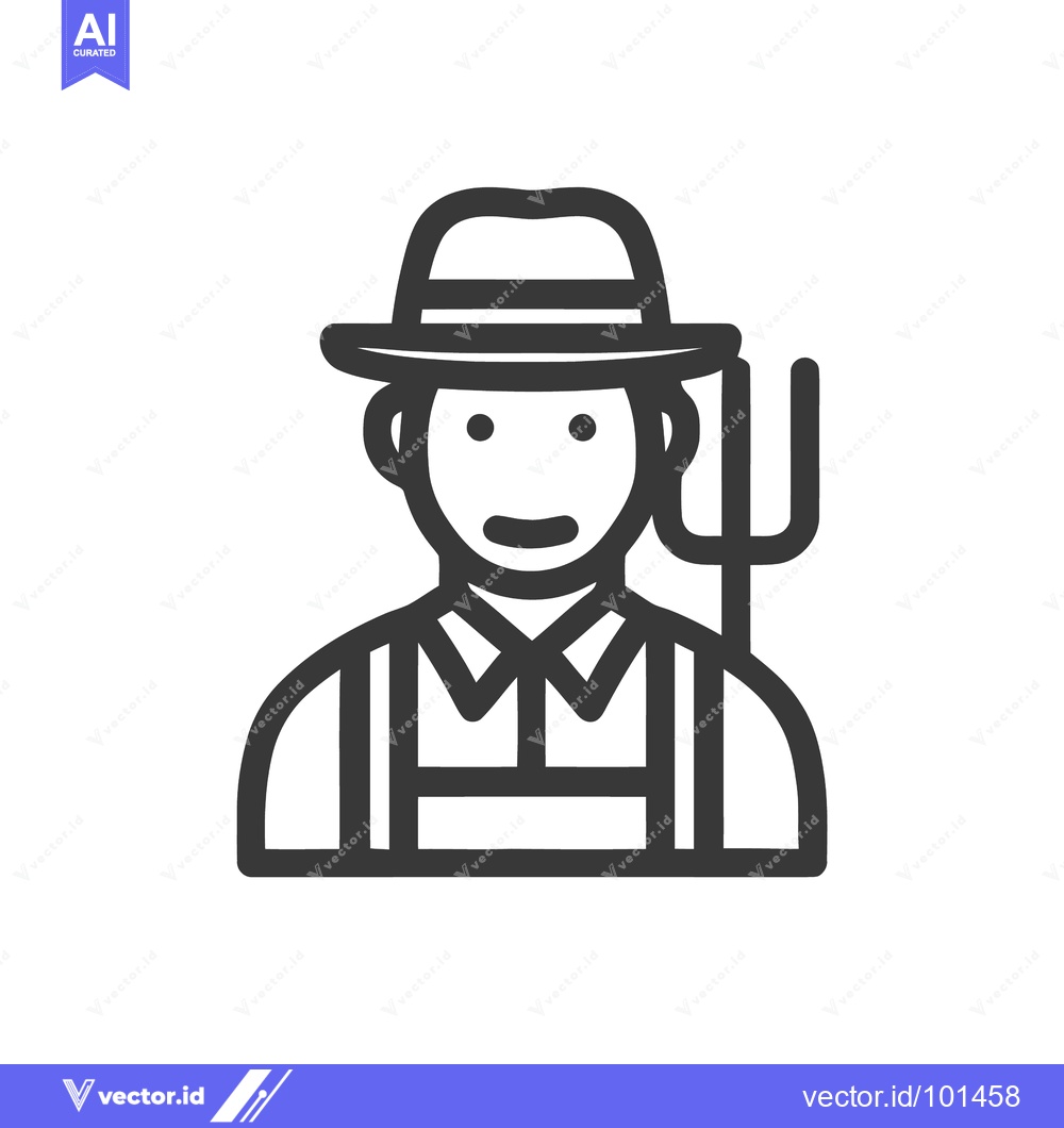 Premium Vector dari Modern Outline Icon of a Friendly Farmer with Hat and Pitchfork