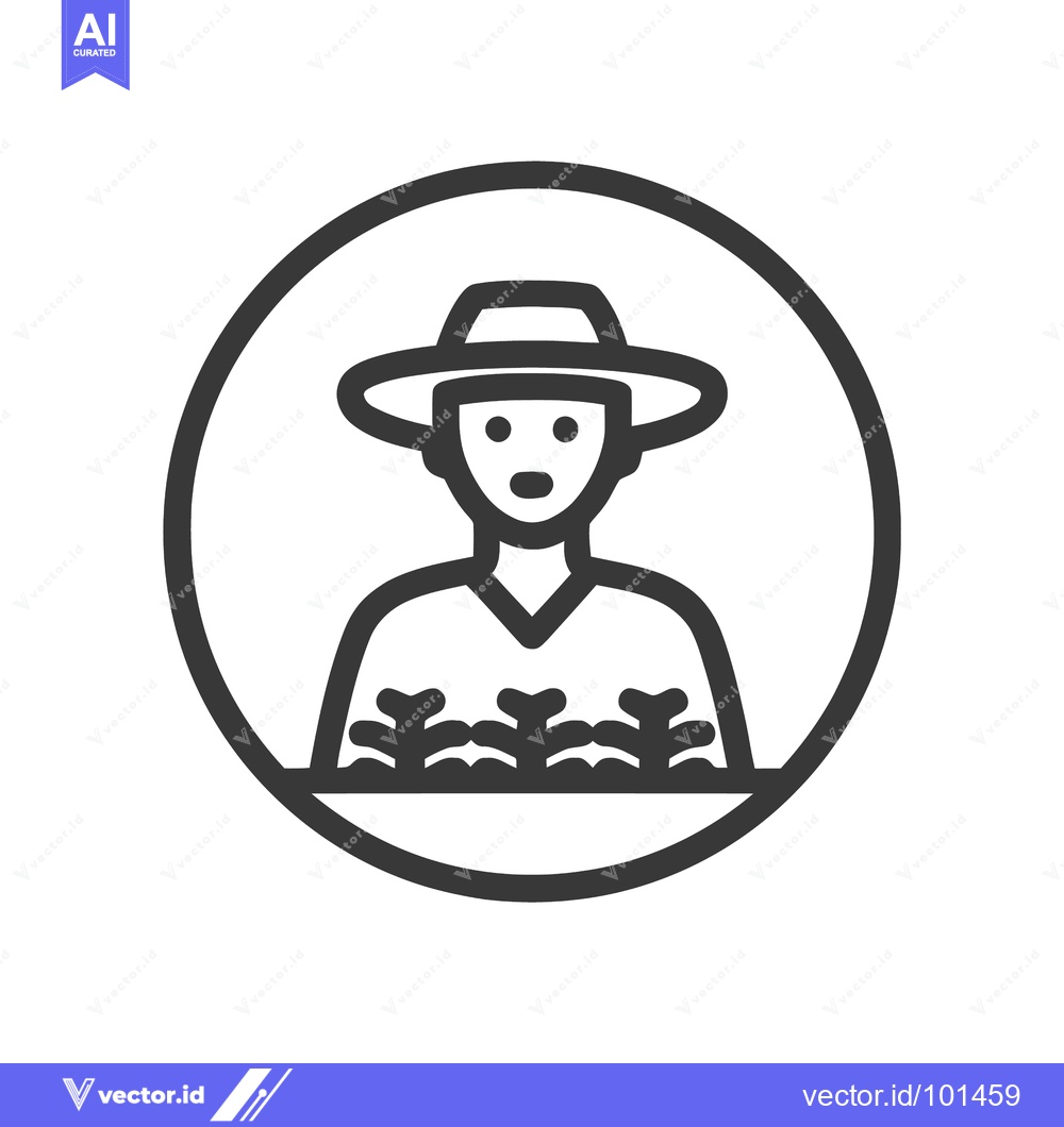 Premium Vector dari Minimalist Farmer Icon with Hat and Crops in a Circular Frame