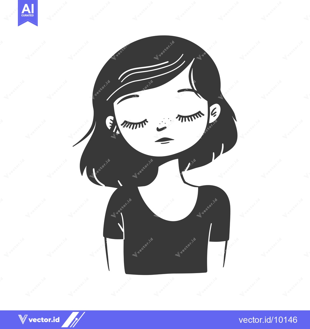 Premium Vector of A black and white cartoon of a young woman with her eyes closed