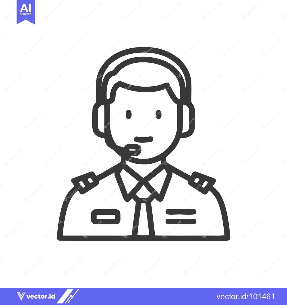 Premium Vector dari Professional Airline Pilot with Headset, Minimalist Line Art Icon
