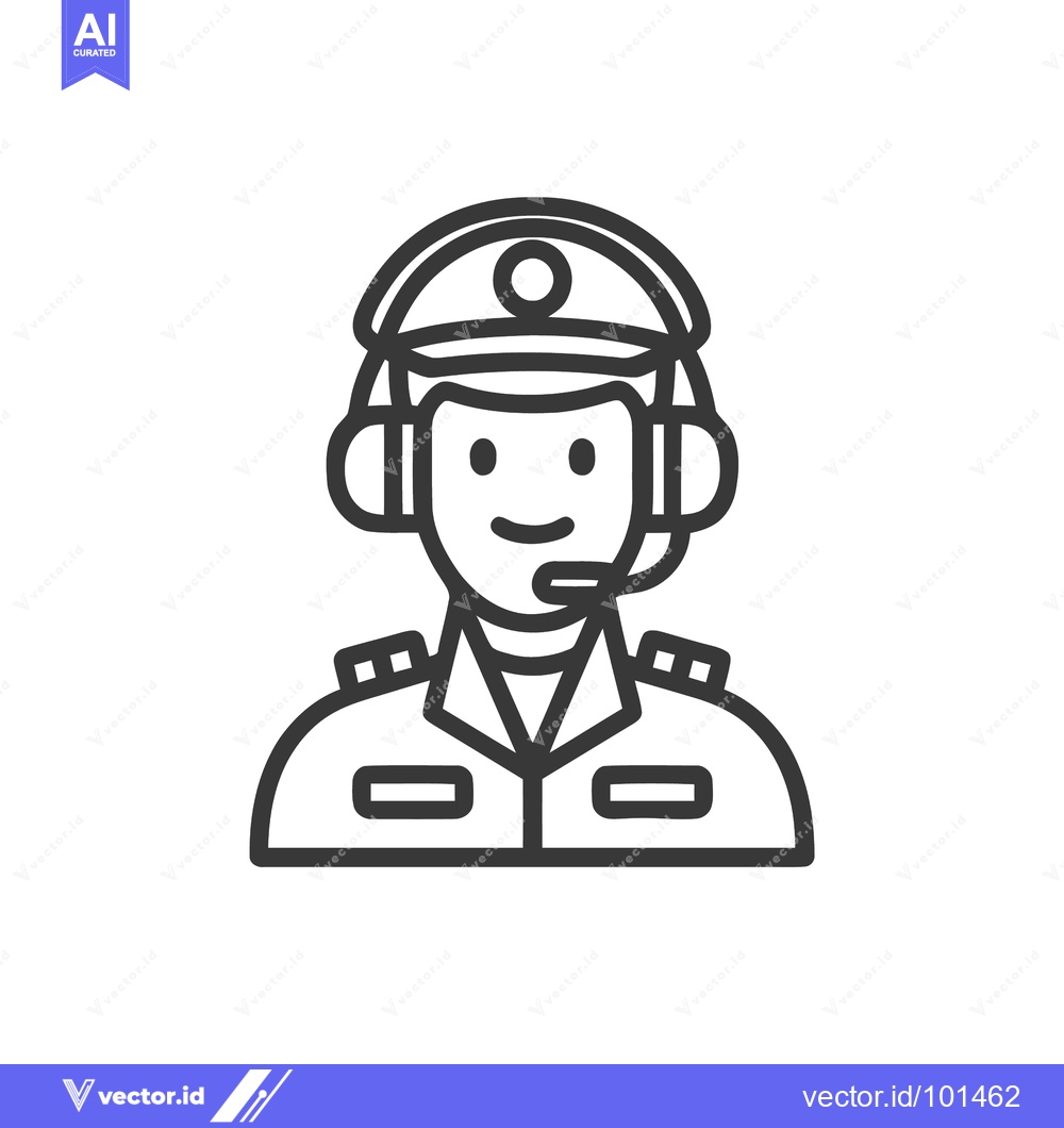 Premium Vector of Friendly Pilot Bust in Uniform with Headset, Minimalist Line Art Icon