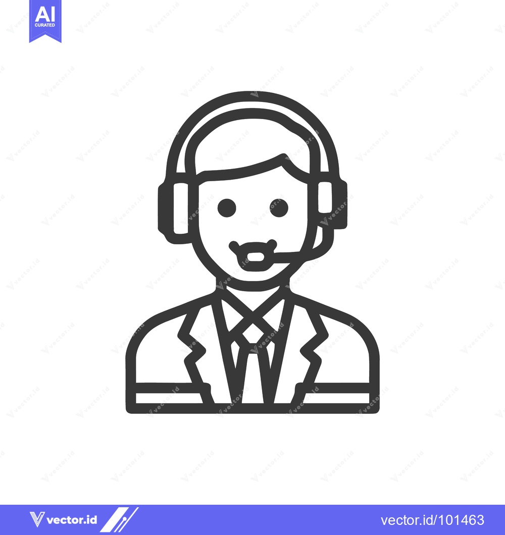 Premium Vector of Professional Operator in Suit with Headset, Minimalist Line Art Icon