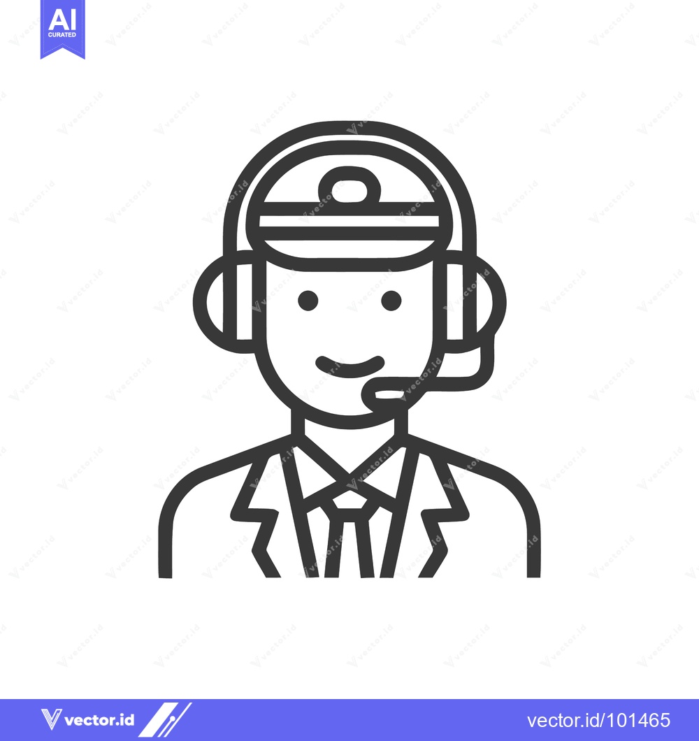Premium Vector dari Smiling Pilot Bust with Communications Headset, Clean Line Icon