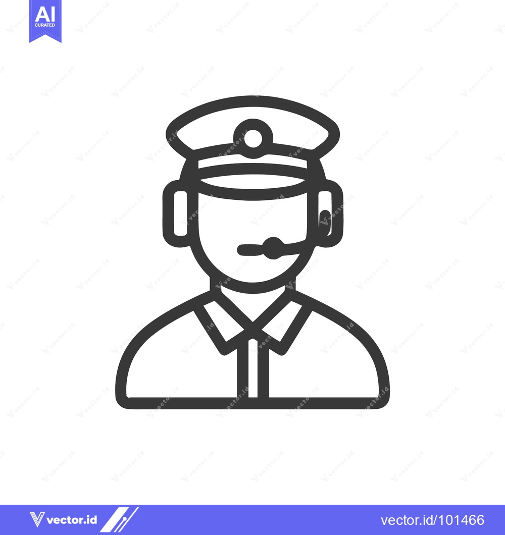 Premium Vector of Uniformed Operator with Headset and Cap, Minimalist Line Art Icon