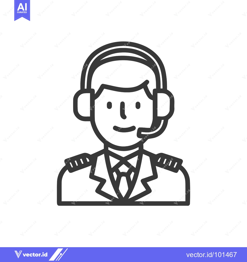 Premium Vector dari Professional Aviator in Uniform with Headset, Minimalist Vector Icon