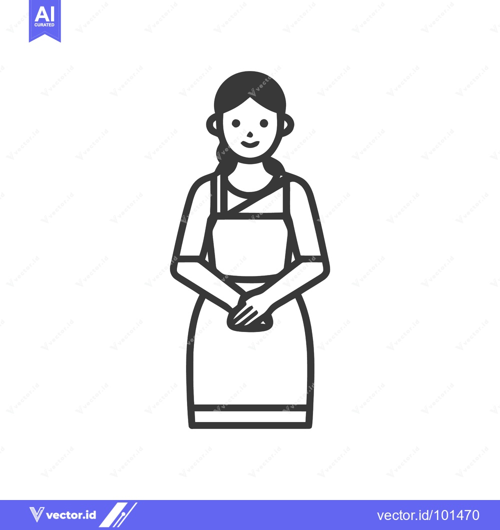 Premium Vector of Minimalist Line Art Icon of a Friendly Woman in an Apron