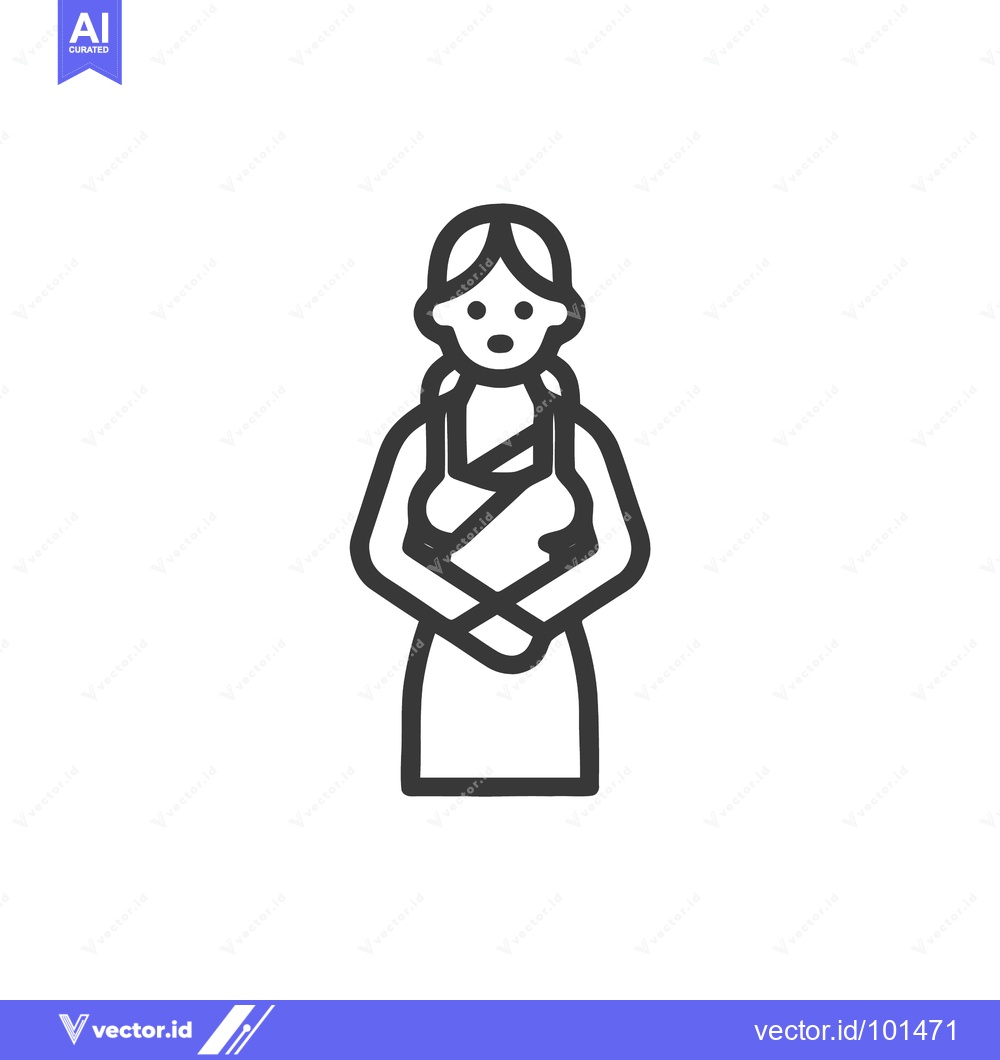 Premium Vector dari Caring Mother with Braids Holding Infant, Minimalist Outline Icon
