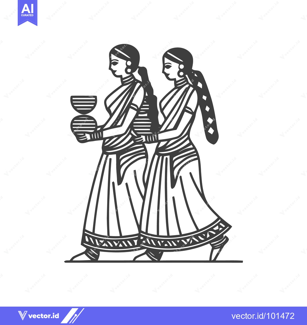 Premium Vector of Elegant Indian Women in Profile, a Stylized Monochrome Cultural Illust