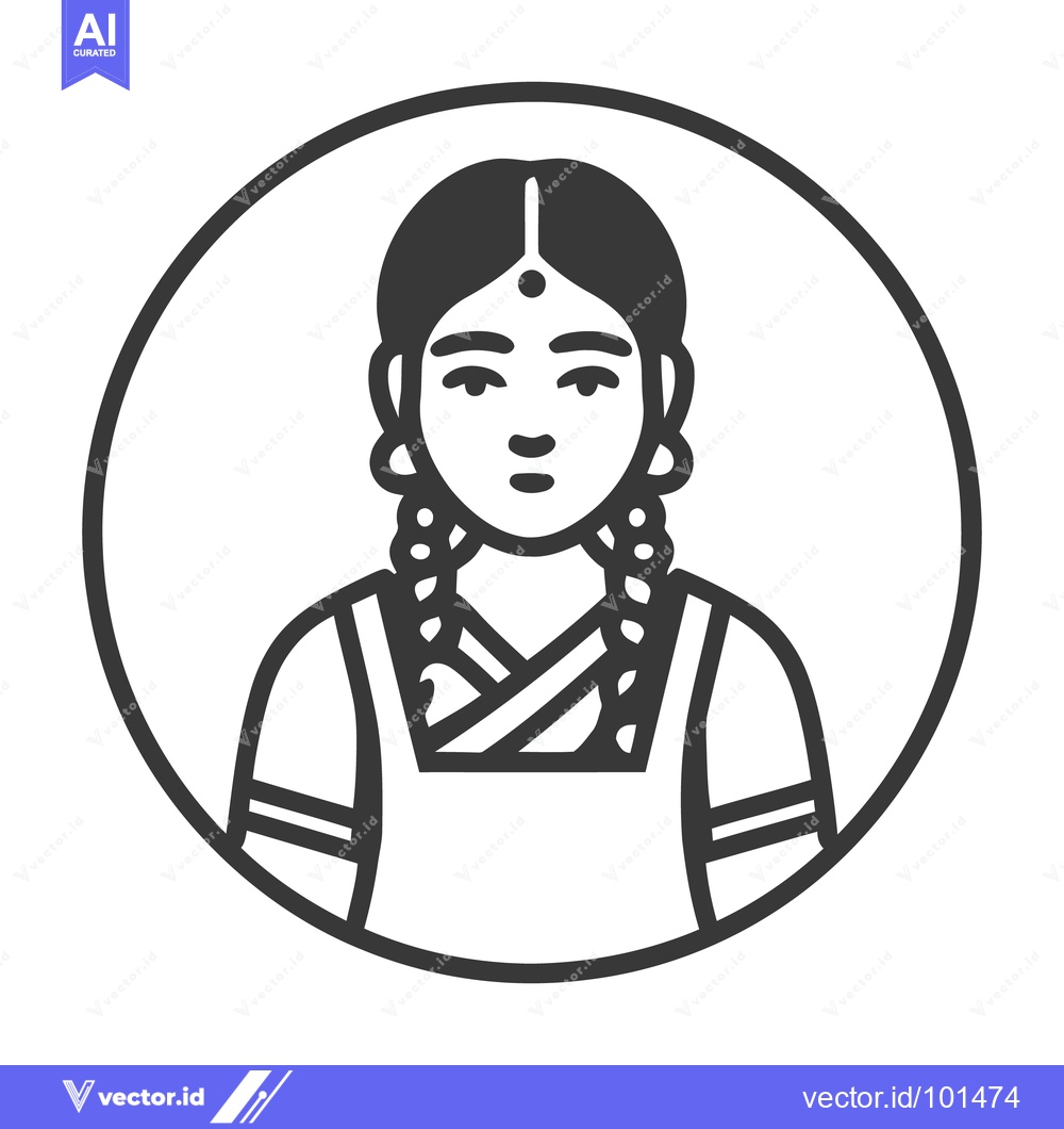 Premium Vector of Minimalist Line Art Icon of an Indian Woman with Braids and Bindi
