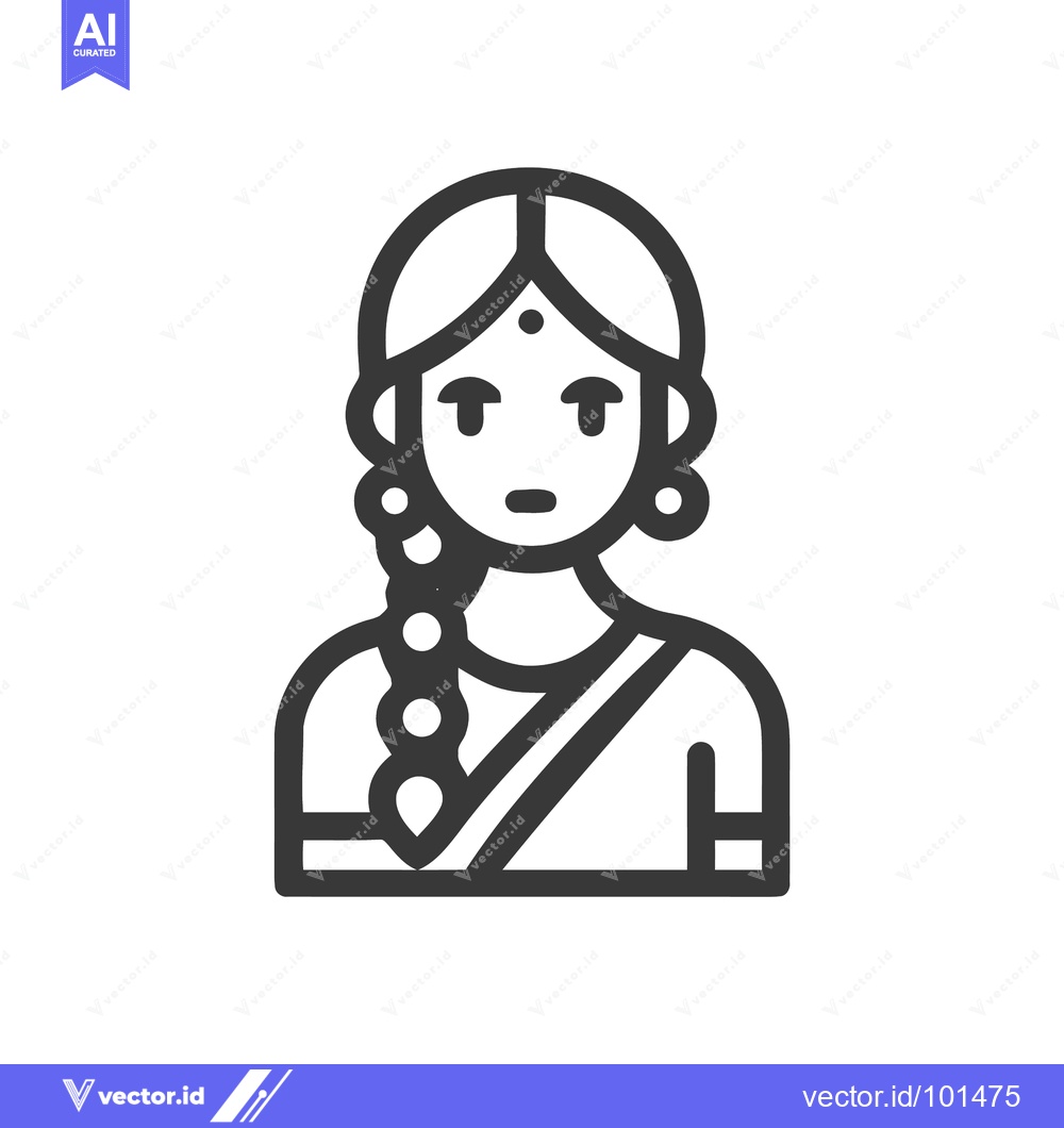 Premium Vector of Minimalist line icon of an Indian woman with a traditional bindi, brai