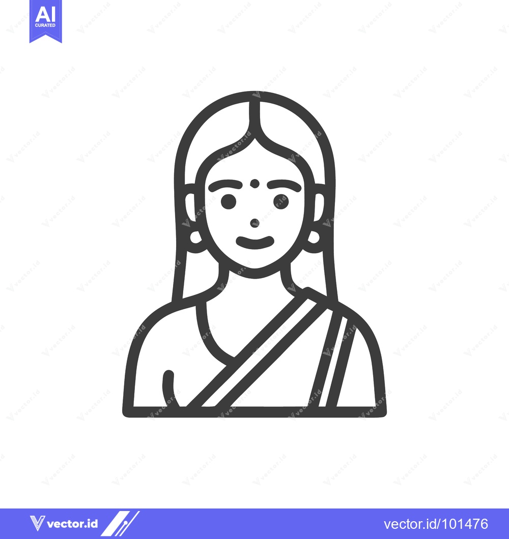 Premium Vector of Serene Indian Woman with Bindi: Minimalist Line Art Portrait