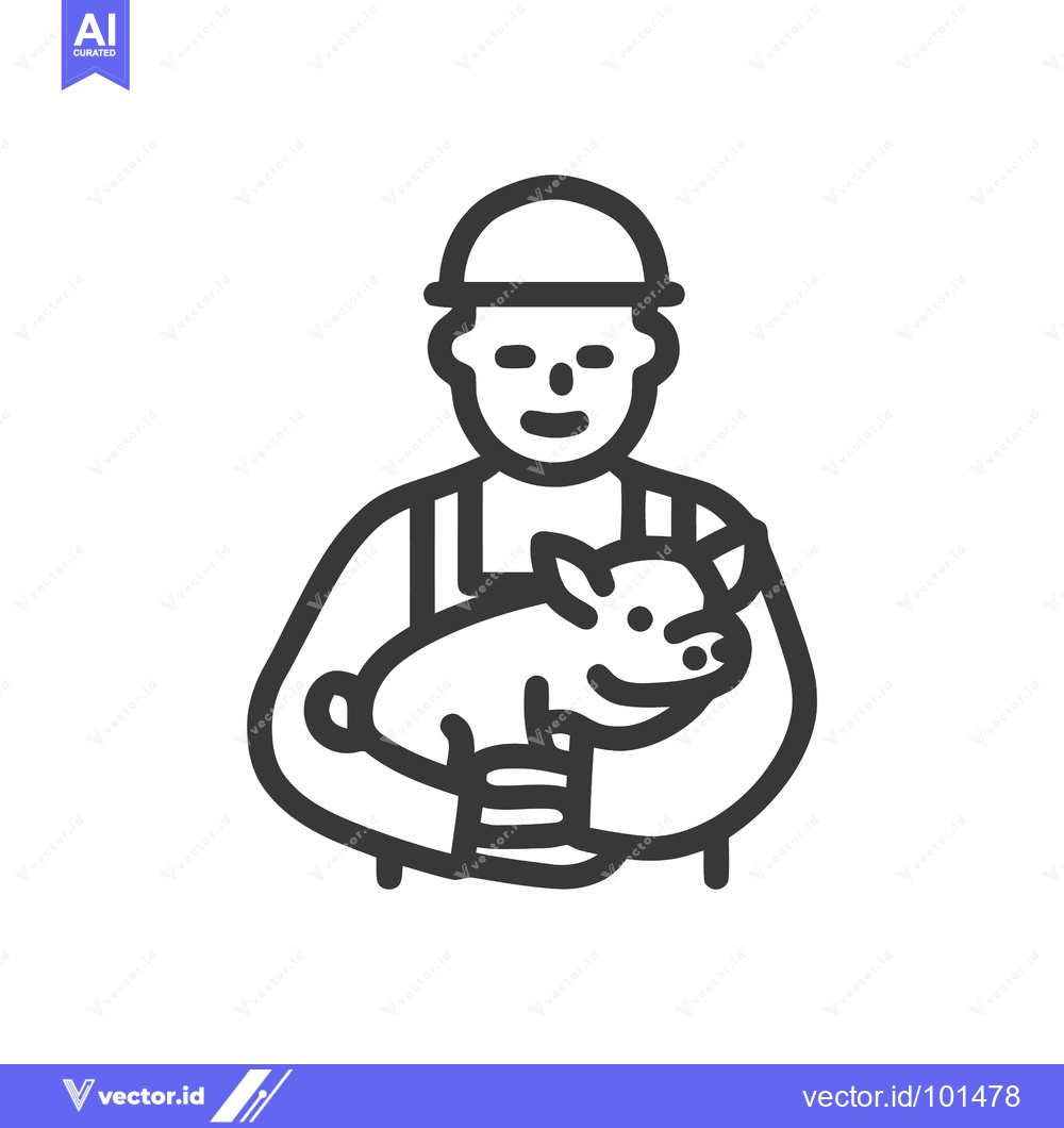 Premium Vector dari Minimalist Line Icon of a Farmer Cradling a Happy Piglet