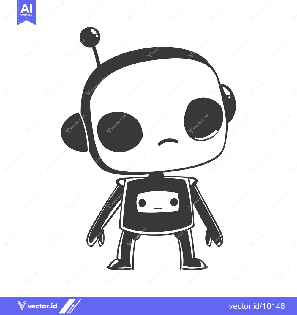 Premium Vector dari A Black and White Cartoon Robot with Large Eyes and a Single Antenna