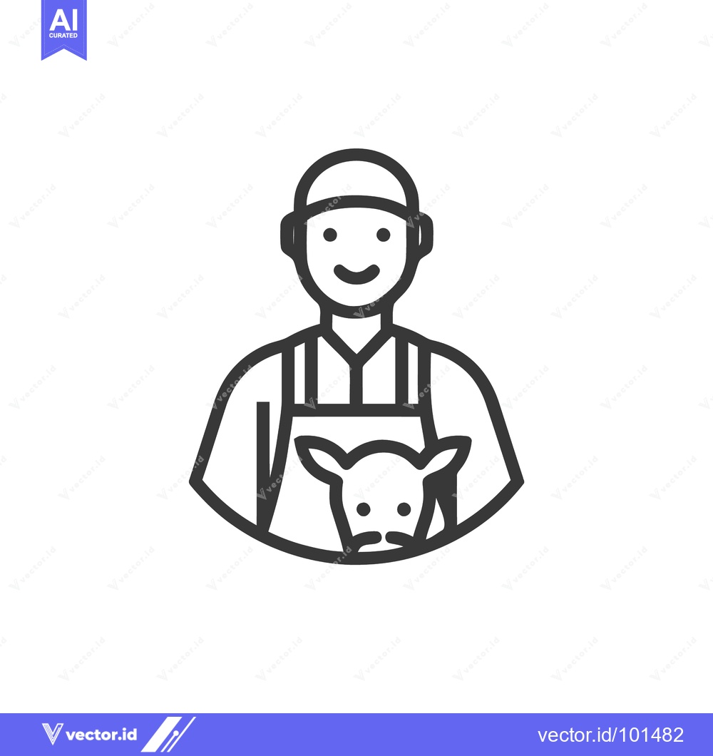 Premium Vector dari Minimalist Line Art Icon of Smiling Farmer or Butcher with Calf, Symbo