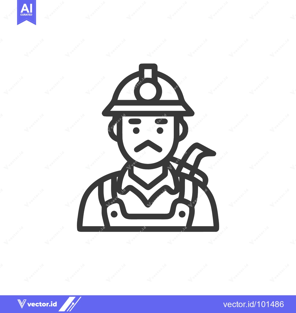 Premium Vector dari Minimalist Line Art Icon of a Miner or Construction Worker with Hard H