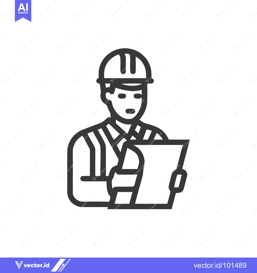 Premium Vector dari Minimalist Line Art Icon of Construction Engineer with Hard Hat and Cl