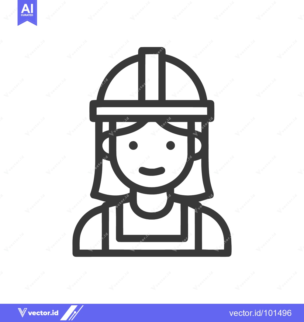 Premium Vector dari Smiling Female Worker Icon with Hard Hat, Minimalist Line Art for Cons