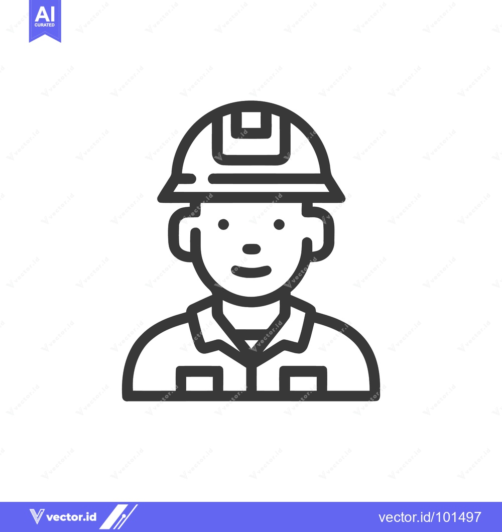 Premium Vector dari Smiling Male Worker Icon with Hard Hat, Minimalist Line Art Design