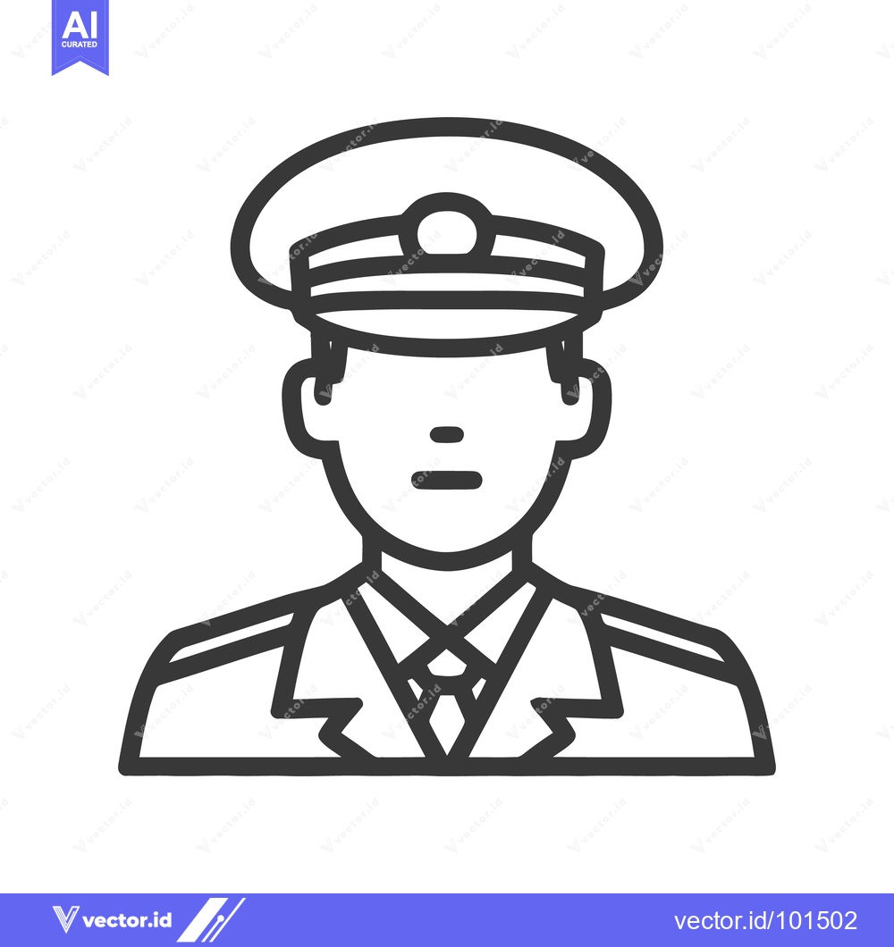 Premium Vector of Minimalist Line Art Icon of Uniformed Officer with Peaked Cap, Profess
