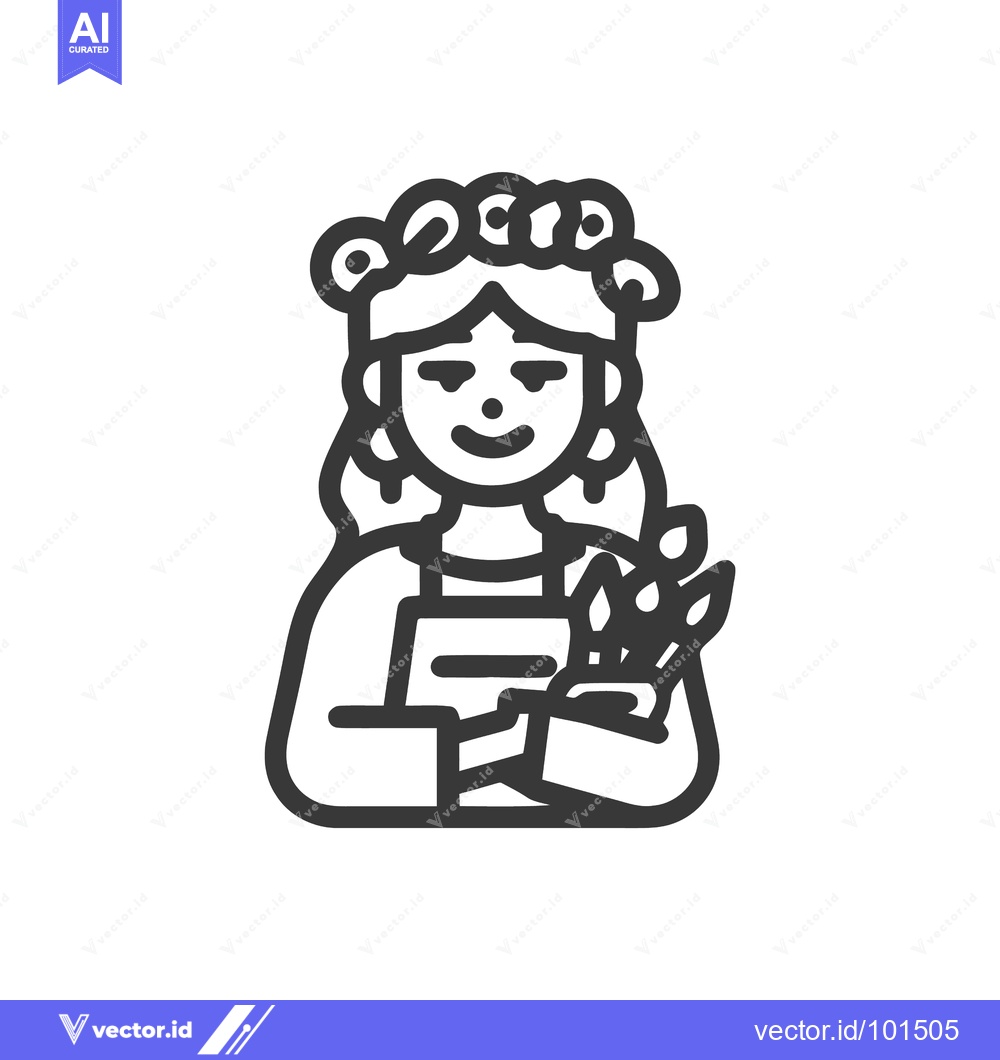 Premium Vector dari Charming Line Art Icon of Smiling Female Artist with Paintbrushes and