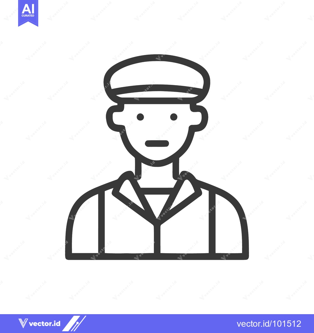 Premium Vector dari Minimalist Line Icon of Person in Uniform Cap, Simple Avatar Outline