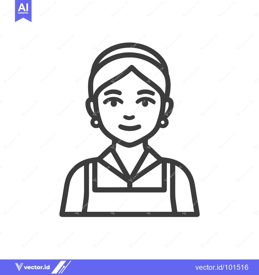 Premium Vector dari Friendly Service Worker Woman in Apron, Minimalist Line Art Icon