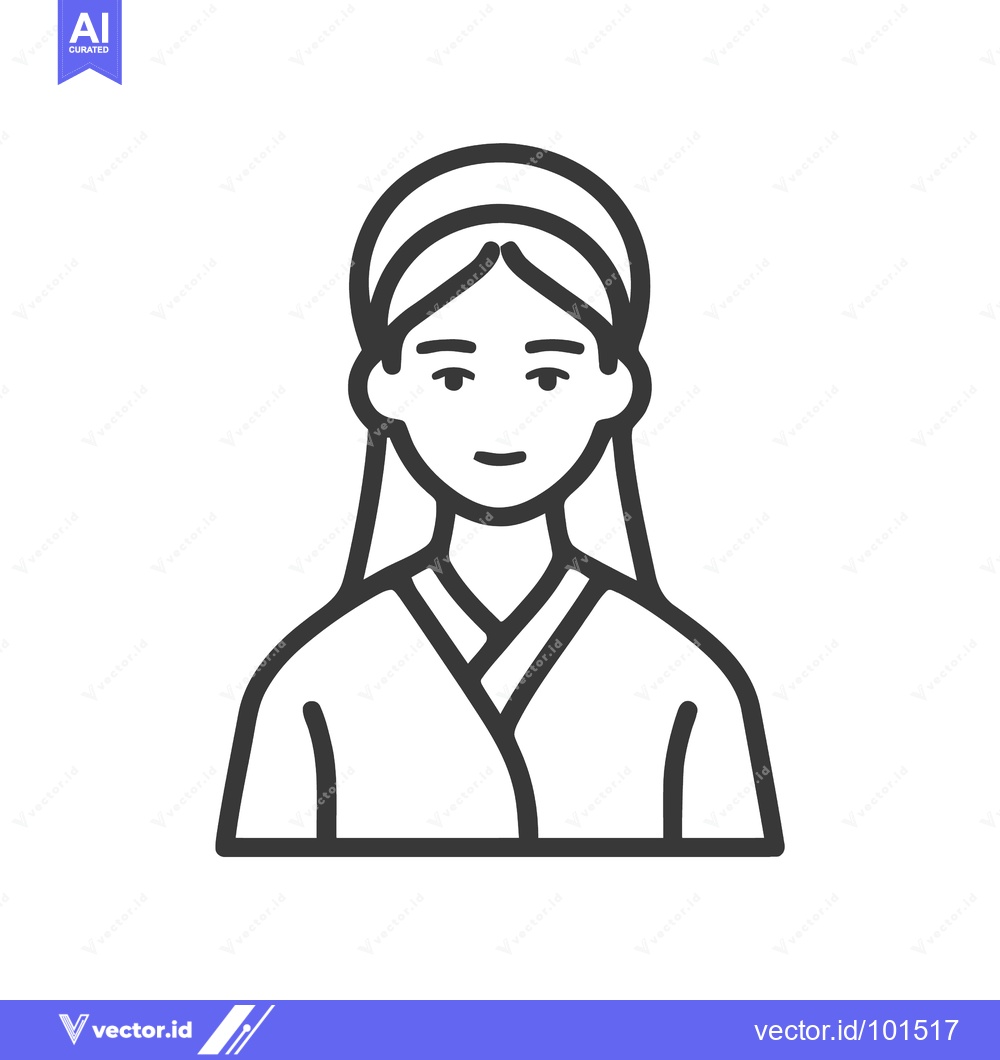 Premium Vector of Elegant Asian Woman in Traditional Robe, a Serene Minimalist Line Art