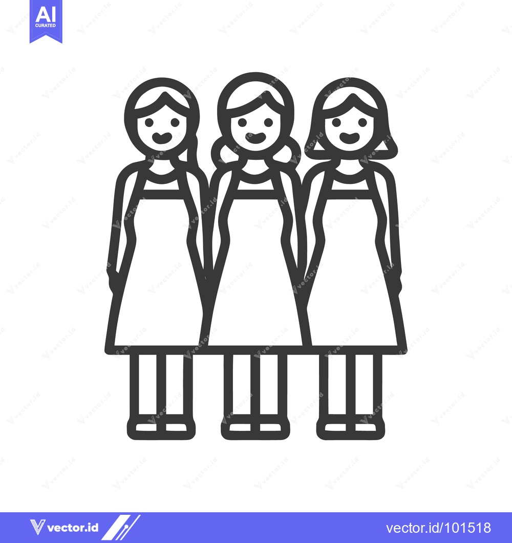 Premium Vector dari Three Smiling Women in Uniform Dresses, a Minimalist Line Art Icon of