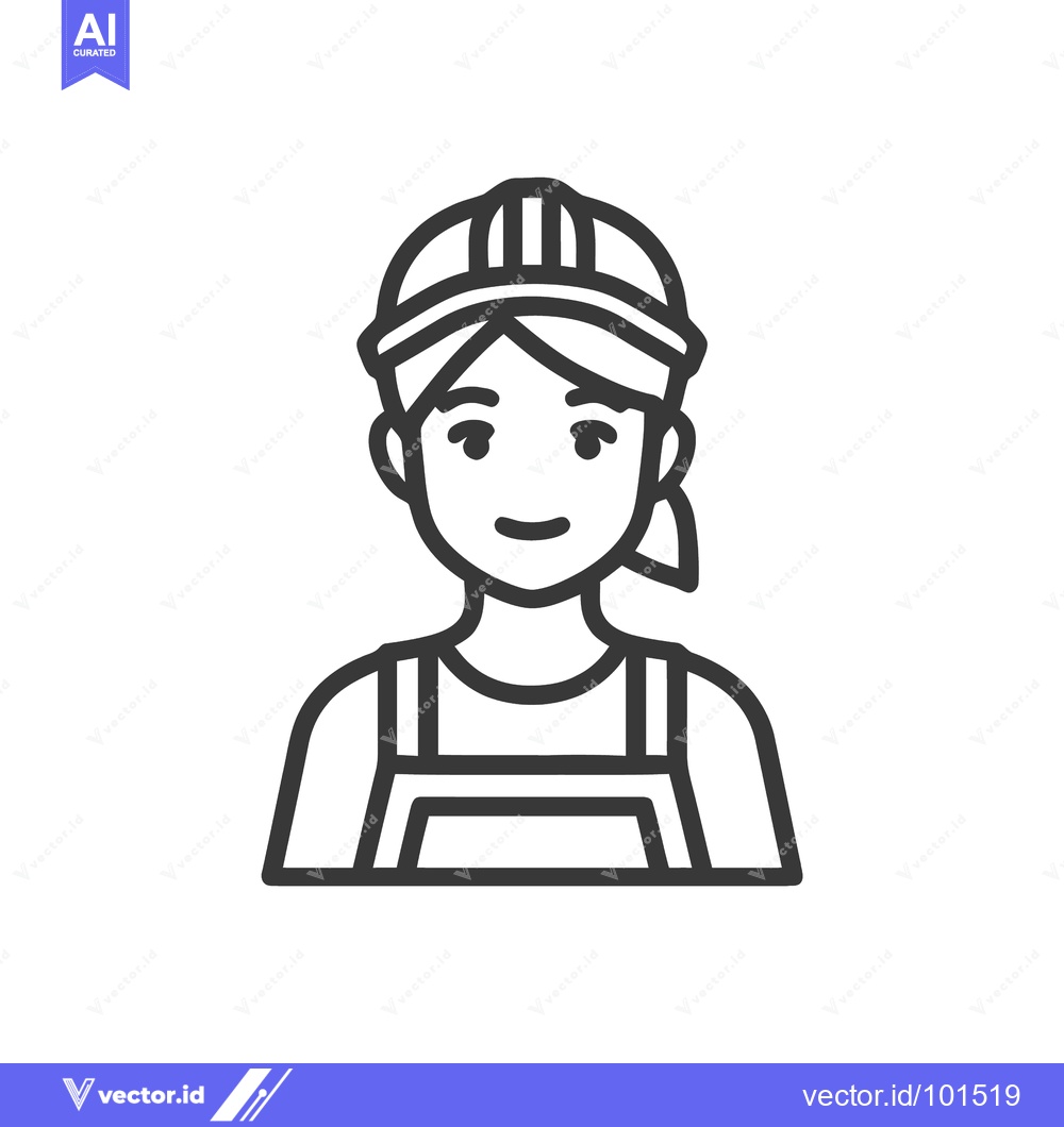 Premium Vector of Friendly Female Construction Worker with Ponytail Line Art Icon