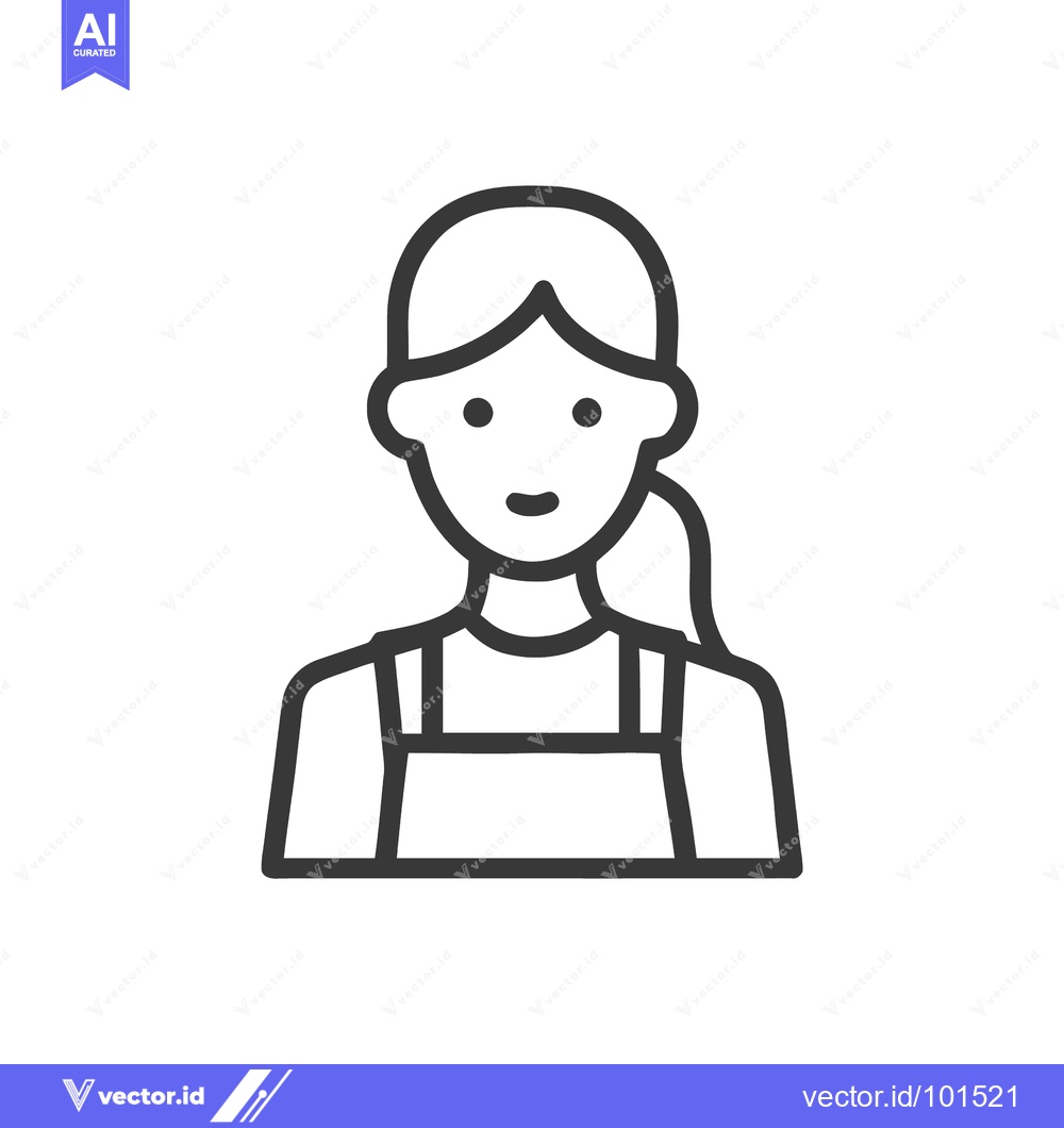 Premium Vector dari Monochrome Line Art Icon of a Female Worker in an Apron with a Ponytai