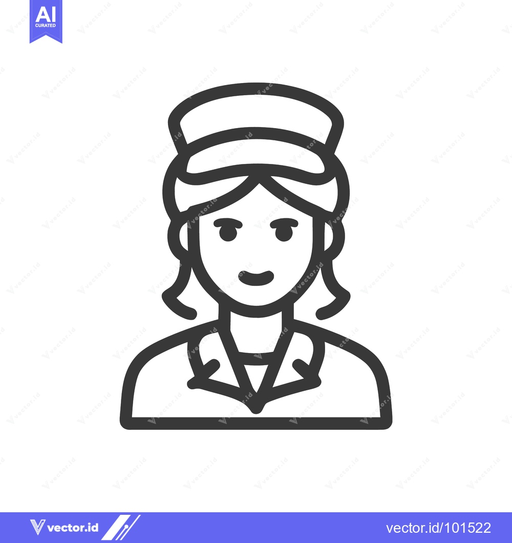 Premium Vector of Professional Woman in Uniform and Hat, Minimalist Line Art Avatar