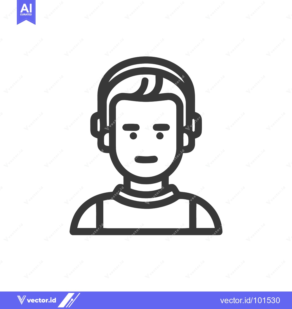 Premium Vector of Sleek Monochrome Line Art Icon of a Man with Headphones and a Neutral