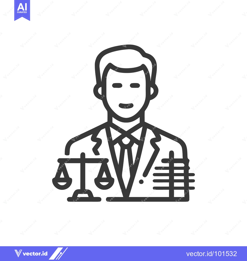 Premium Vector dari Modern Line Icon of a Lawyer with Scales of Justice and Legal Symbols