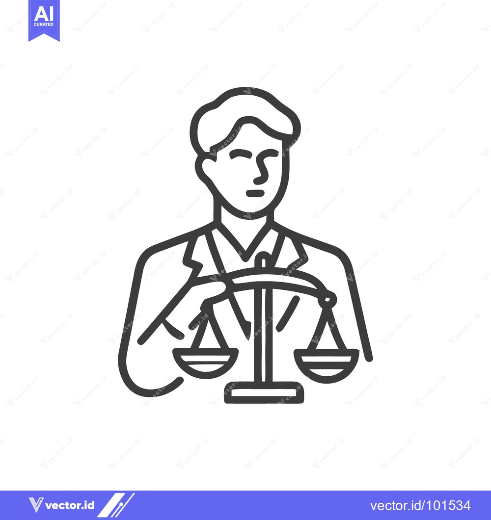 Premium Vector of Modern Line Art of a Judge with Scales, Symbolizing Fairness and Law