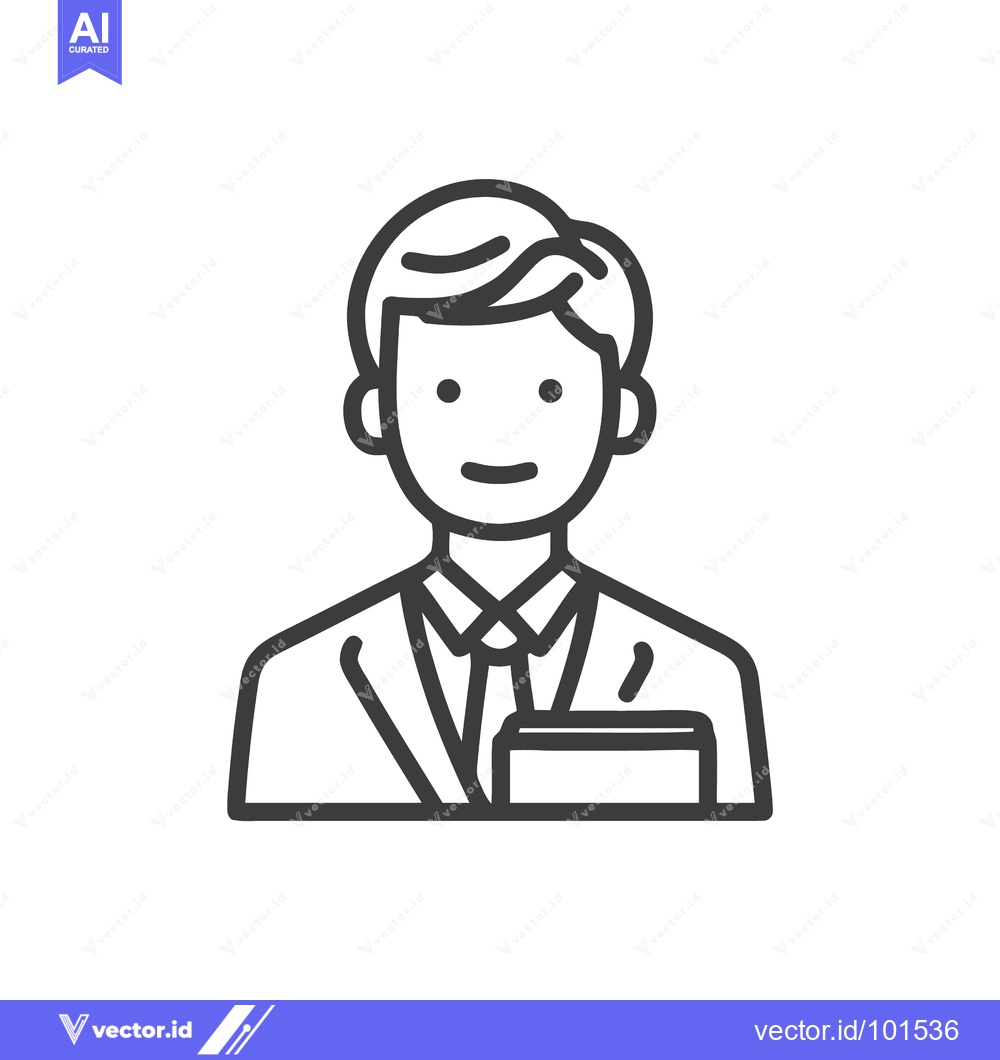 Premium Vector of Monochrome Line Art Icon of a Friendly Young Professional in a Suit Ho