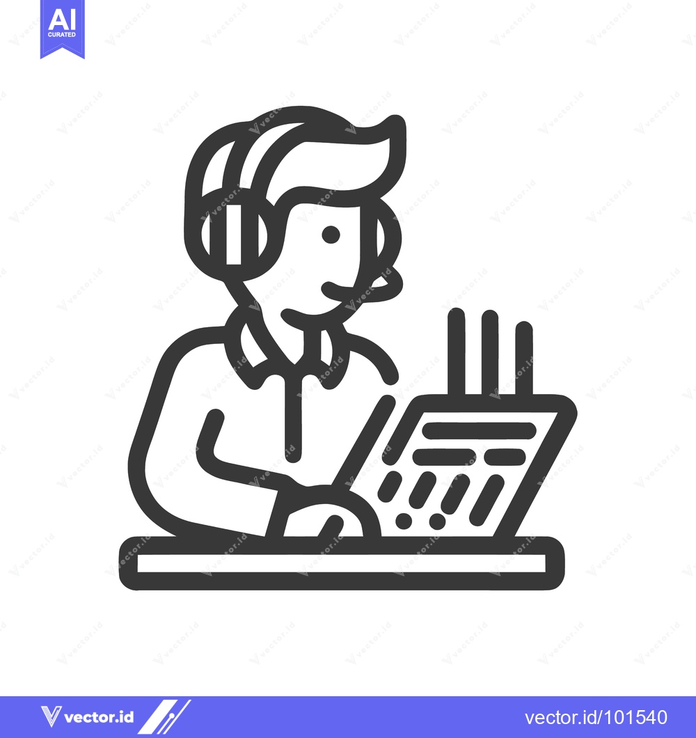 Premium Vector dari Friendly Operator with Headset at a Switchboard Console Line Icon