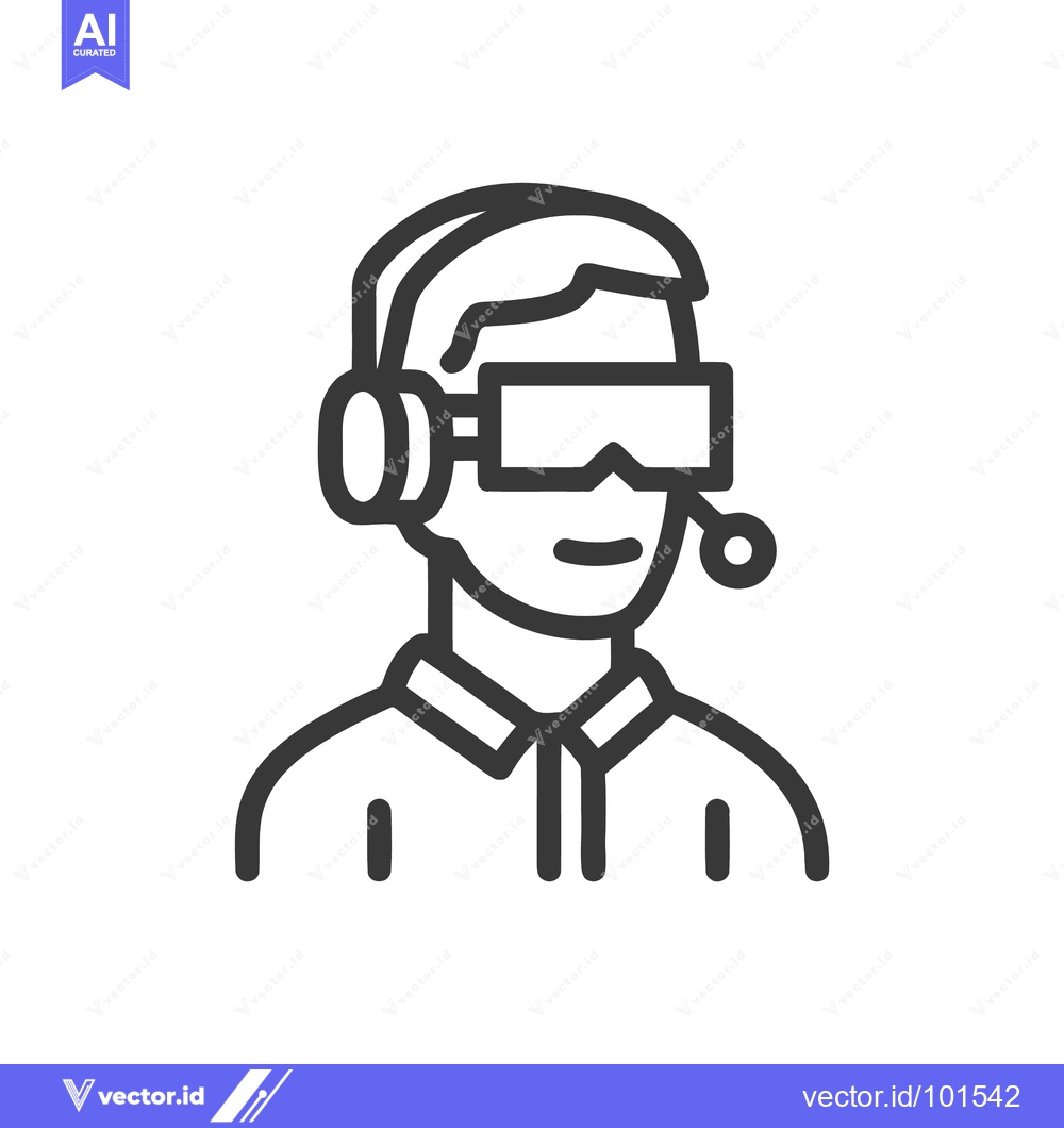 Premium Vector of Modern Gamer Avatar with VR Goggles and Headset, Minimalist Line Icon