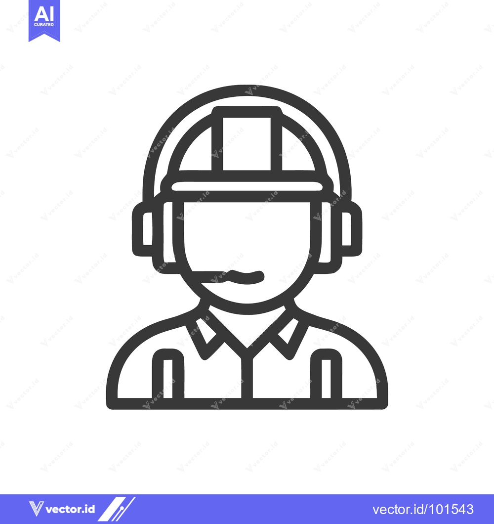 Premium Vector dari Sleek Line Art Icon of an Industrial Operator with Headset and Hard Ha