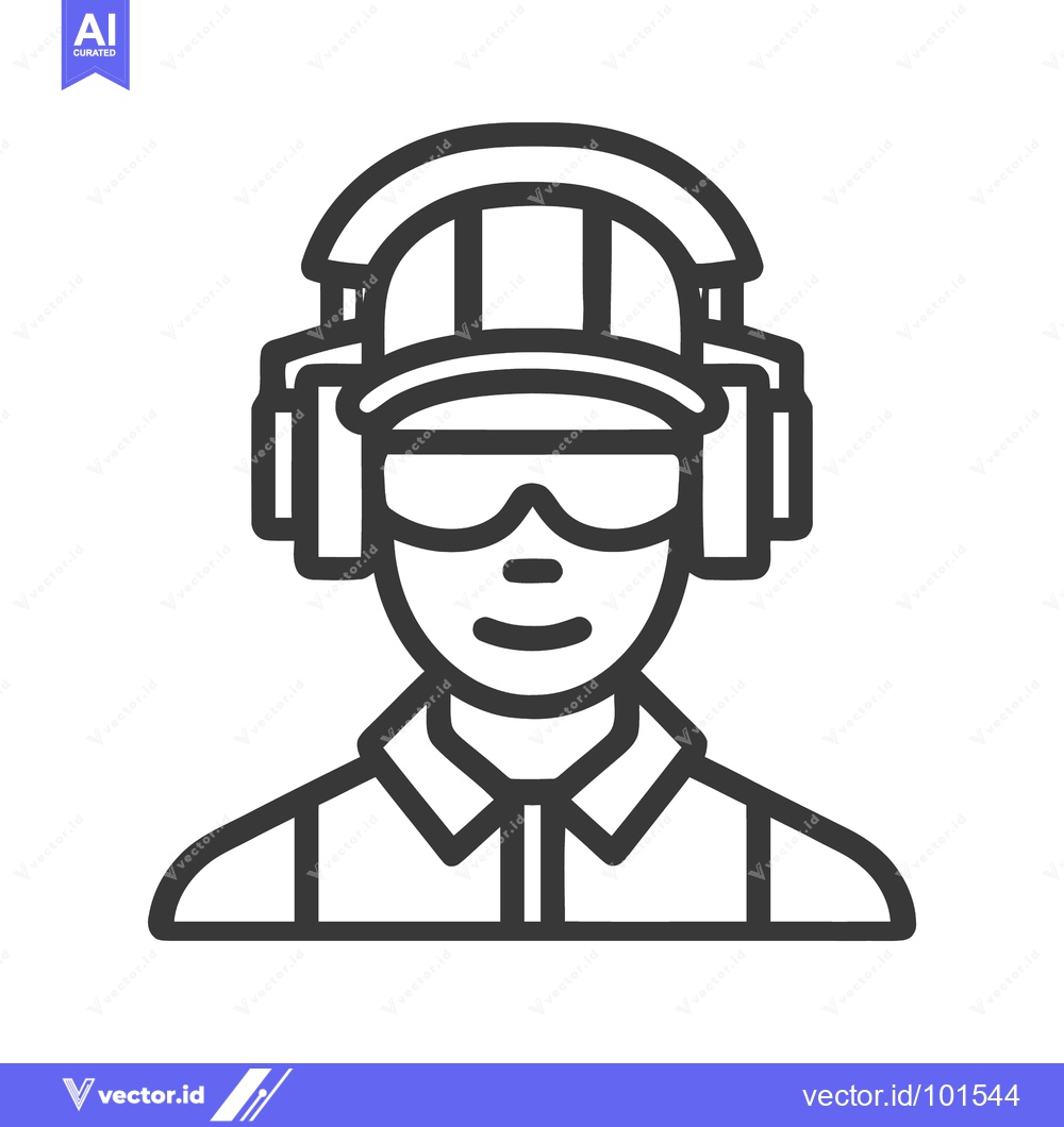 Premium Vector of Smiling Industrial Worker with Full Safety Gear: Minimalist Line Art I