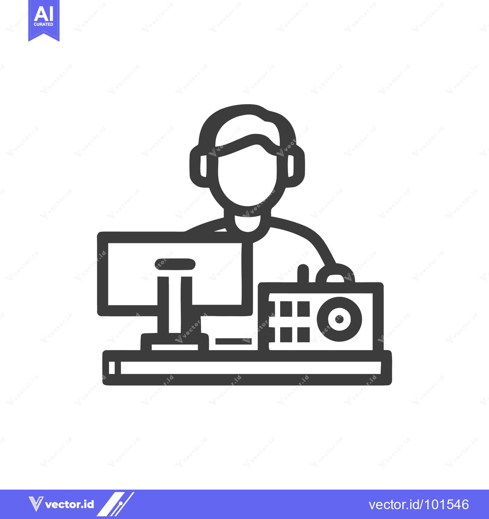 Premium Vector dari Minimalist Line Icon of a Sound Engineer or Broadcaster at a Mixing Co