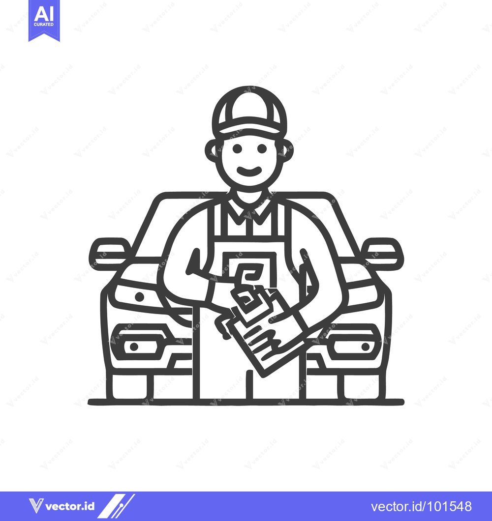 Premium Vector of Smiling Auto Mechanic with Clipboard Performing Car Inspection, Minima