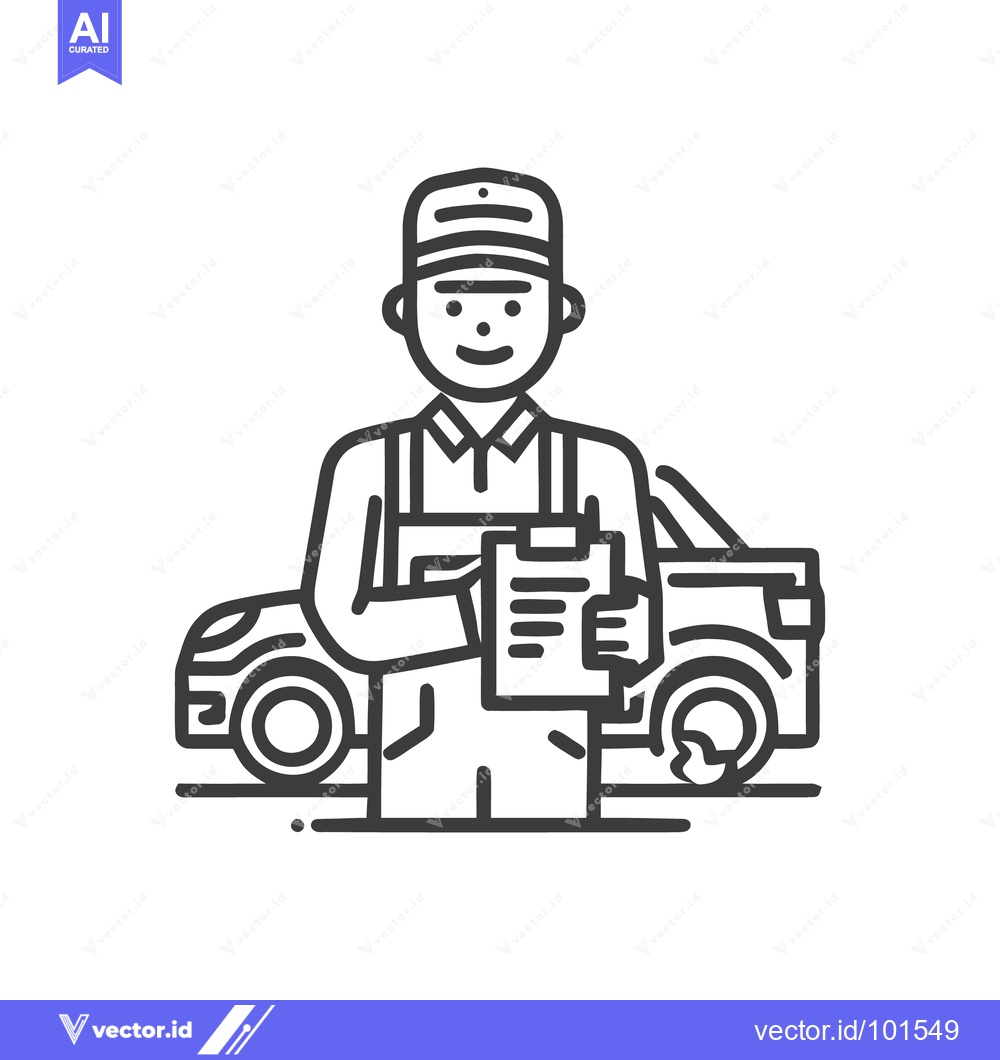 Premium Vector of Friendly Auto Mechanic with Clipboard Performing Inspection, Minimal L