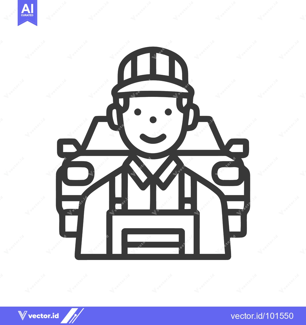 Premium Vector dari Smiling forklift operator at work, a bold minimalist line art icon.