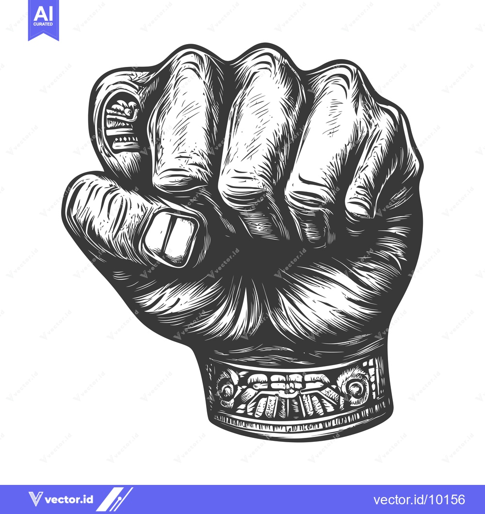 Premium Vector of A Black and White Detailed Illustration of a Clenched Fist with Ornate