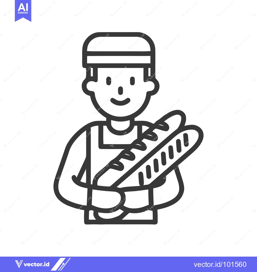 Premium Vector dari Friendly Baker Proudly Holding Two Fresh French Baguettes, Minimalist