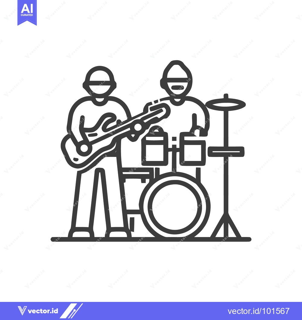 Premium Vector of Rock Band Duo with Guitarist and Drummer, a Minimalist Line Art Icon