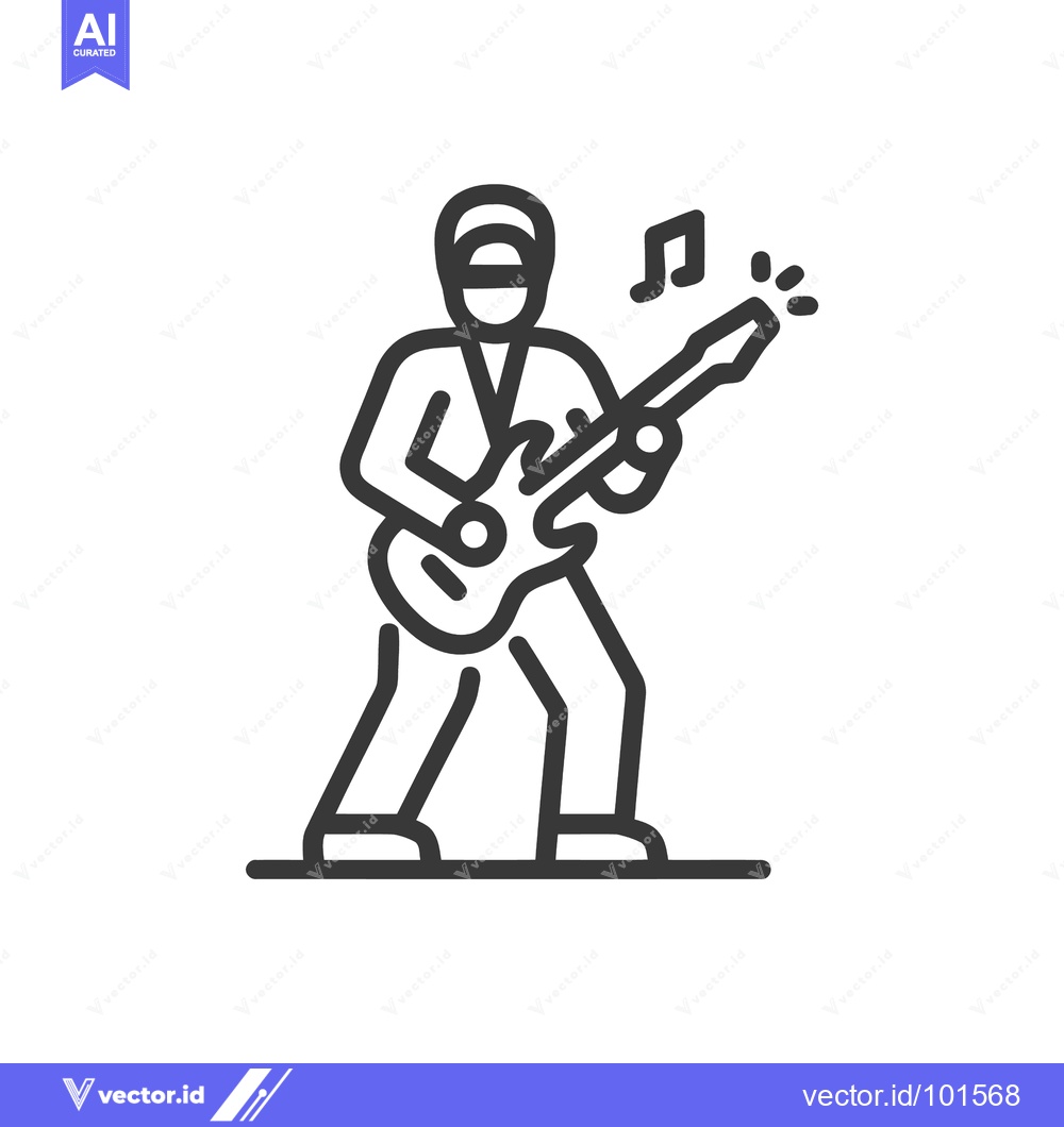 Premium Vector dari Energetic Guitarist in Action: Minimalist Line Art Icon of a Rock Musi