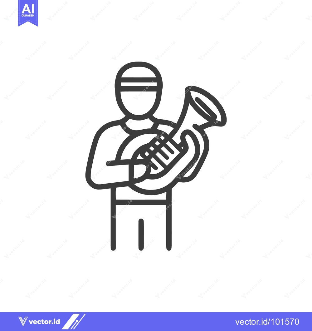 Premium Vector of Minimalist Line Icon of a French Horn Player in Performance