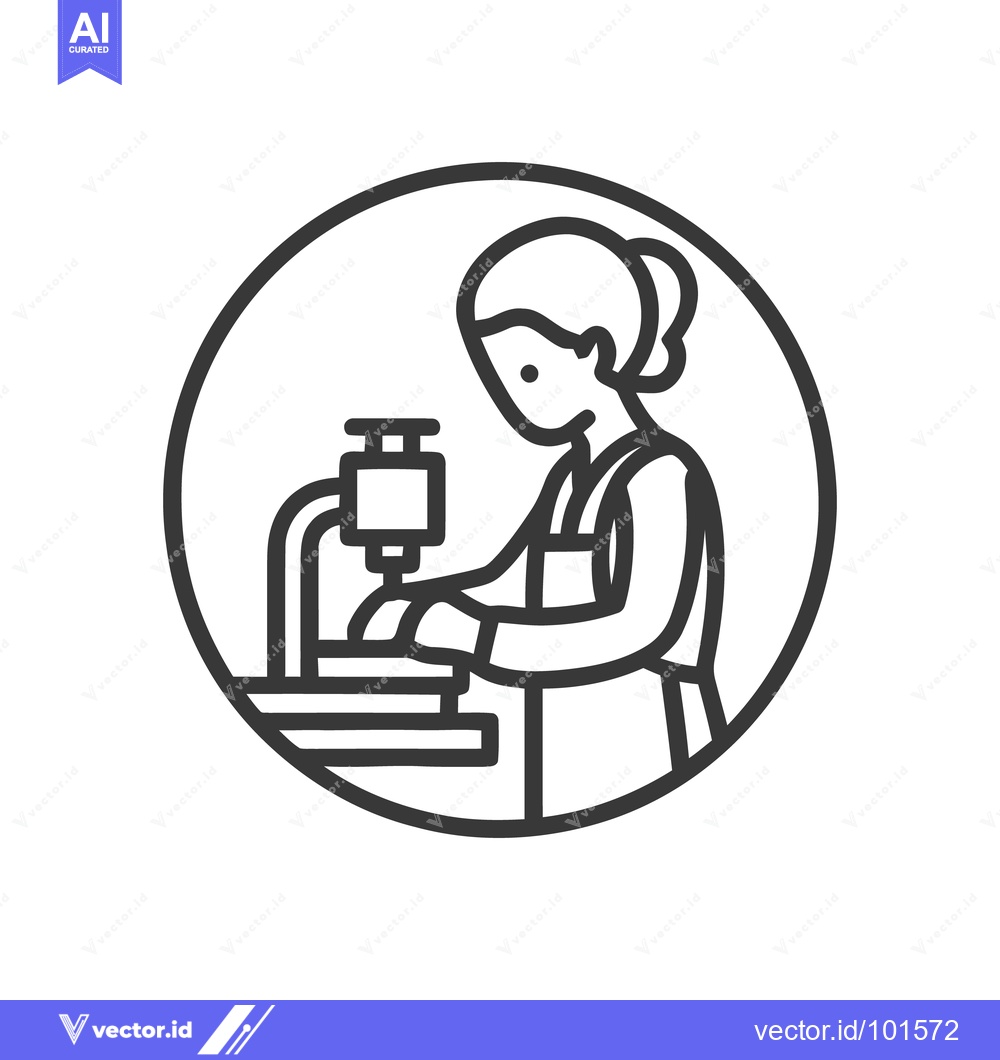 Premium Vector dari Minimalist Circular Icon of a Female Technician at a Precision Microsc
